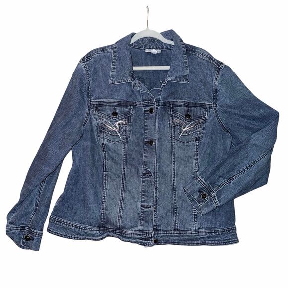 DressBarn Jackets & Blazers - Vintage Dressbarn plus size 2X blue jean denim jacket cotton ramie blend stretch